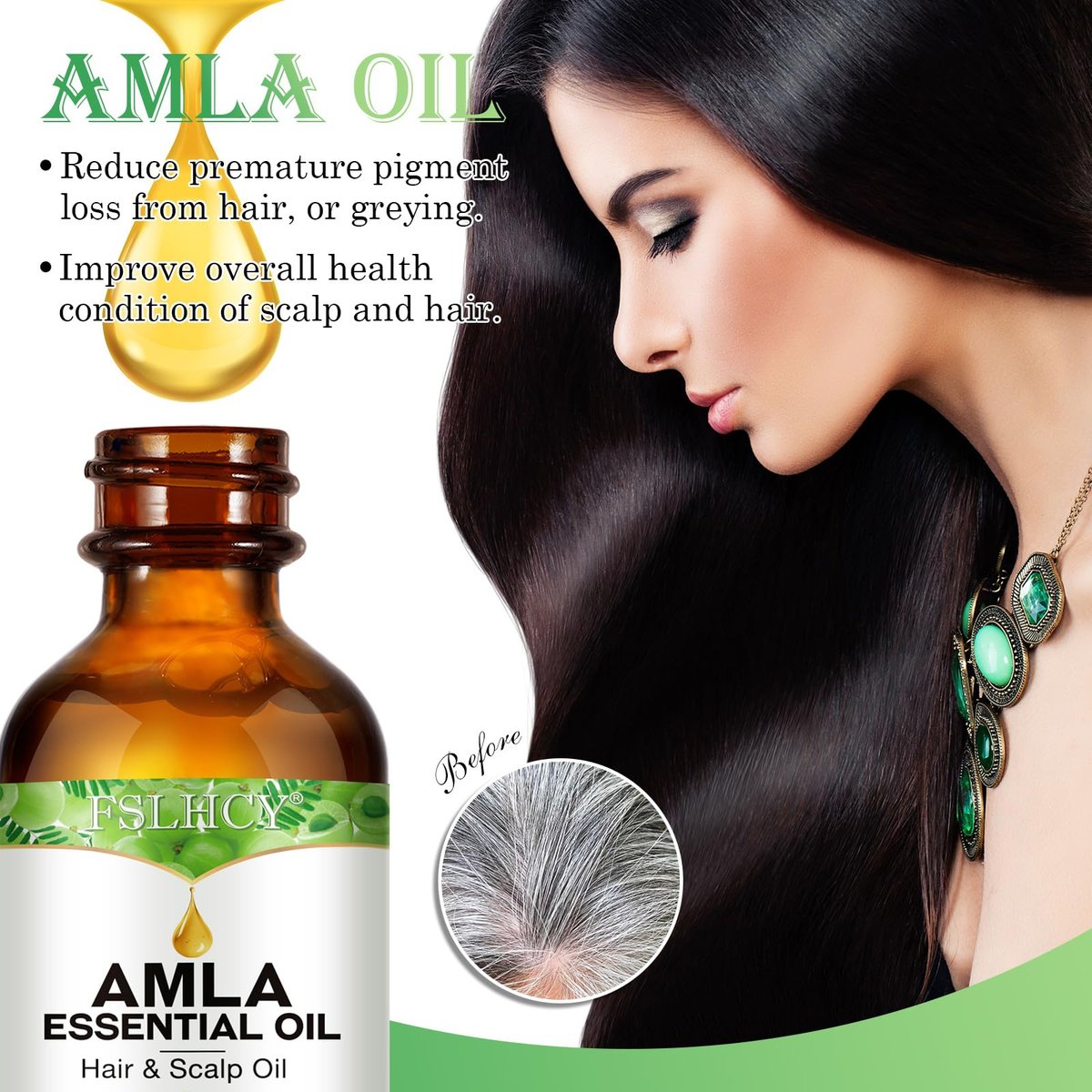 FSLHCY Amla Oil 60ML - Natural & Vegan Hair Oil for Healthy Hair Growth, Promotes Thicker, Fuller, Shinier Hair for Men and Women - görsel 5