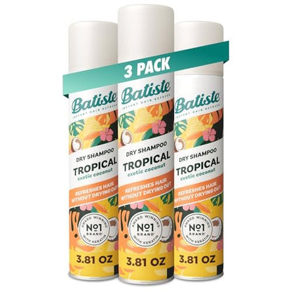 Batiste Tropical Dry Shampoo 3.81oz 3-Pack - Waterless Shampoo for Fresh, Voluminous Hair Avelisse