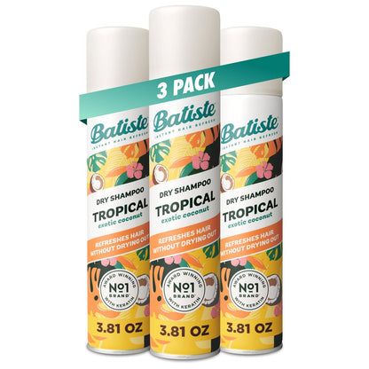 Batiste Tropical Dry Shampoo 3.81oz 3-Pack - Waterless Shampoo for Fresh, Voluminous Hair Avelisse