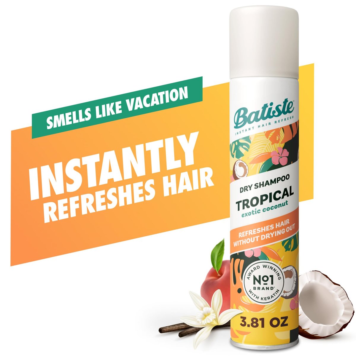 Batiste Tropical Dry Shampoo 3.81oz 3-Pack - Waterless Shampoo for Fresh, Voluminous Hair Avelisse