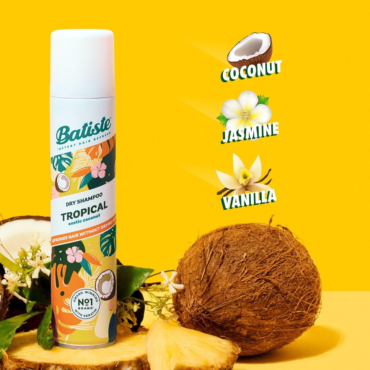 Batiste Tropical Dry Shampoo 3.81oz 3-Pack - Waterless Shampoo for Fresh, Voluminous Hair Avelisse