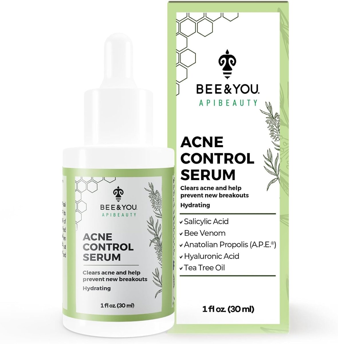 BEE and YOU Acne Treatment with Salicylic Acid, Bee Venom & Propolis Serum - Clear Breakouts, Face & Body, 1 oz - görsel 1