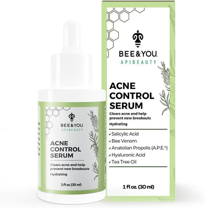 BEE and YOU Acne Treatment with Salicylic Acid, Bee Venom & Propolis Serum - Clear Breakouts, Face & Body, 1 oz