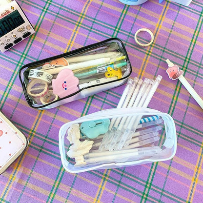 Juxiamal 2-Pack Clear Cosmetic Bags with Zipper – Multi-Use Travel Makeup Brush Cases, Toiletry Pouches, Pencil Cases for School (Black & White)