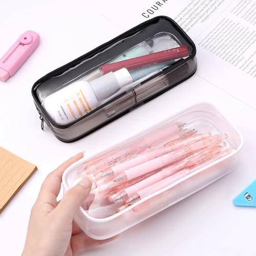 Juxiamal 2-Pack Clear Cosmetic Bags with Zipper – Multi-Use Travel Makeup Brush Cases, Toiletry Pouches, Pencil Cases for School (Black & White) - görsel 8