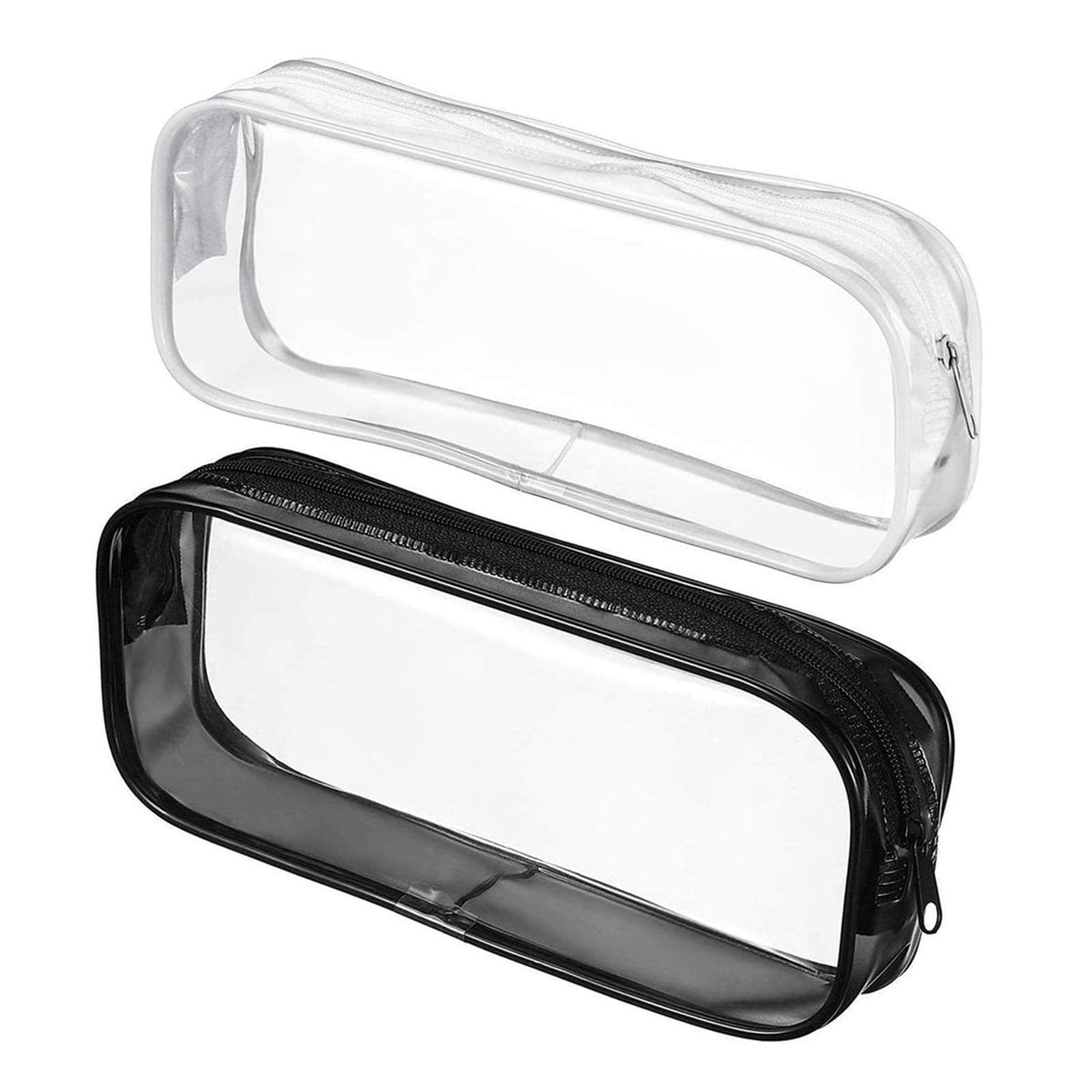 Juxiamal 2-Pack Clear Cosmetic Bags with Zipper – Multi-Use Travel Makeup Brush Cases, Toiletry Pouches, Pencil Cases for School (Black & White) - görsel 1