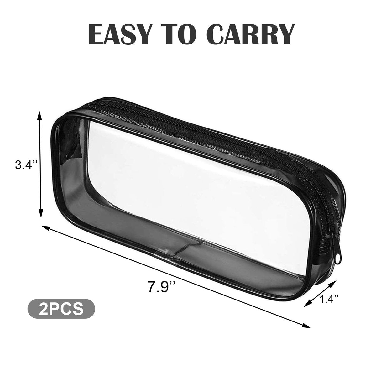 Juxiamal 2-Pack Clear Cosmetic Bags with Zipper – Multi-Use Travel Makeup Brush Cases, Toiletry Pouches, Pencil Cases for School (Black & White) - görsel 3