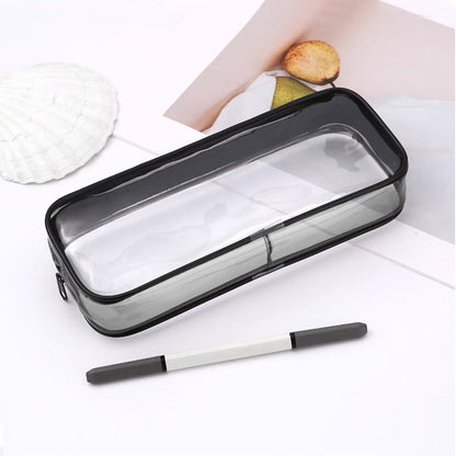 Juxiamal 2-Pack Clear Cosmetic Bags with Zipper – Multi-Use Travel Makeup Brush Cases, Toiletry Pouches, Pencil Cases for School (Black & White)