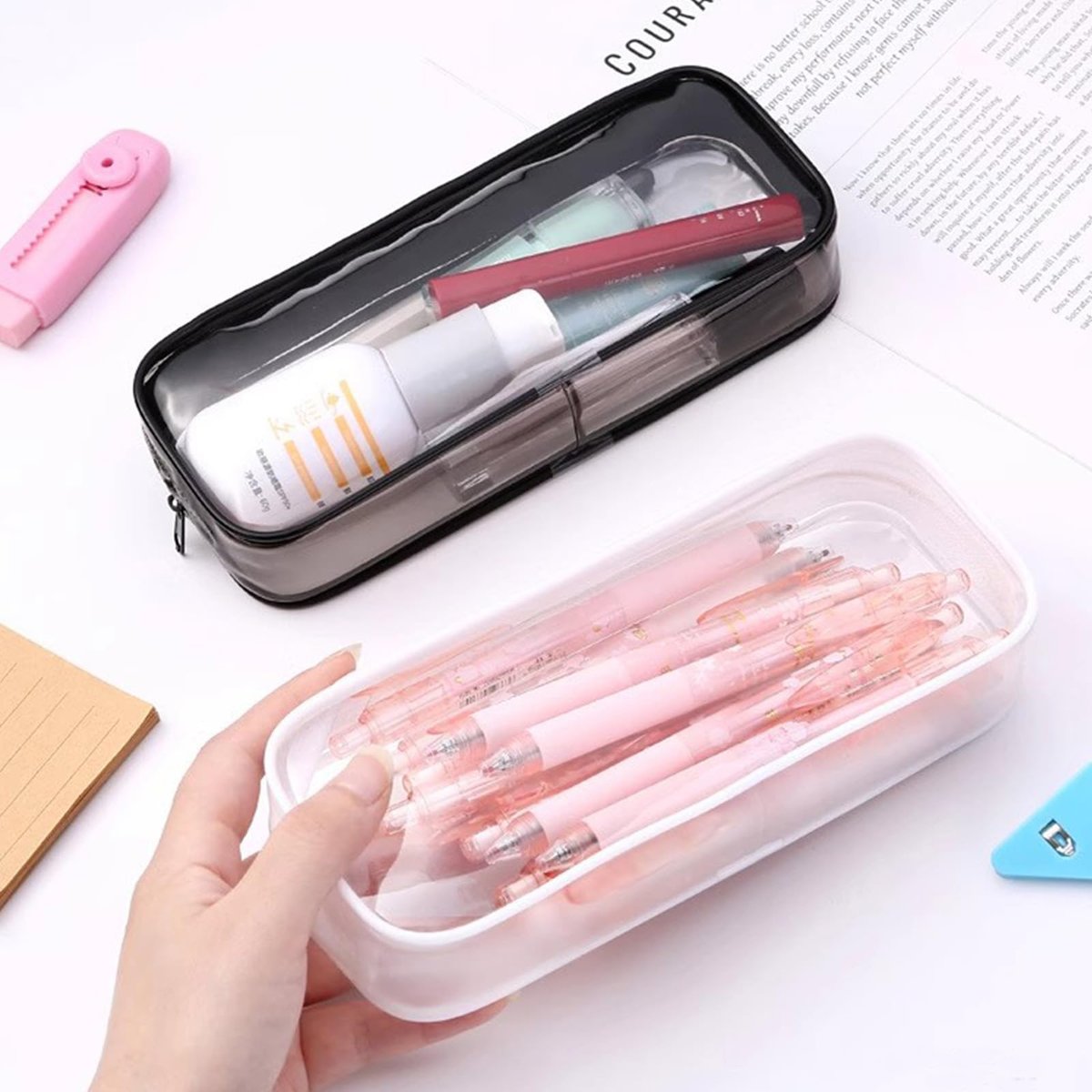 Juxiamal 2-Pack Clear Cosmetic Bags with Zipper – Multi-Use Travel Makeup Brush Cases, Toiletry Pouches, Pencil Cases for School (Black & White) - görsel 7