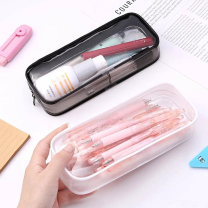Juxiamal 2-Pack Clear Cosmetic Bags with Zipper – Multi-Use Travel Makeup Brush Cases, Toiletry Pouches, Pencil Cases for School (Black & White)