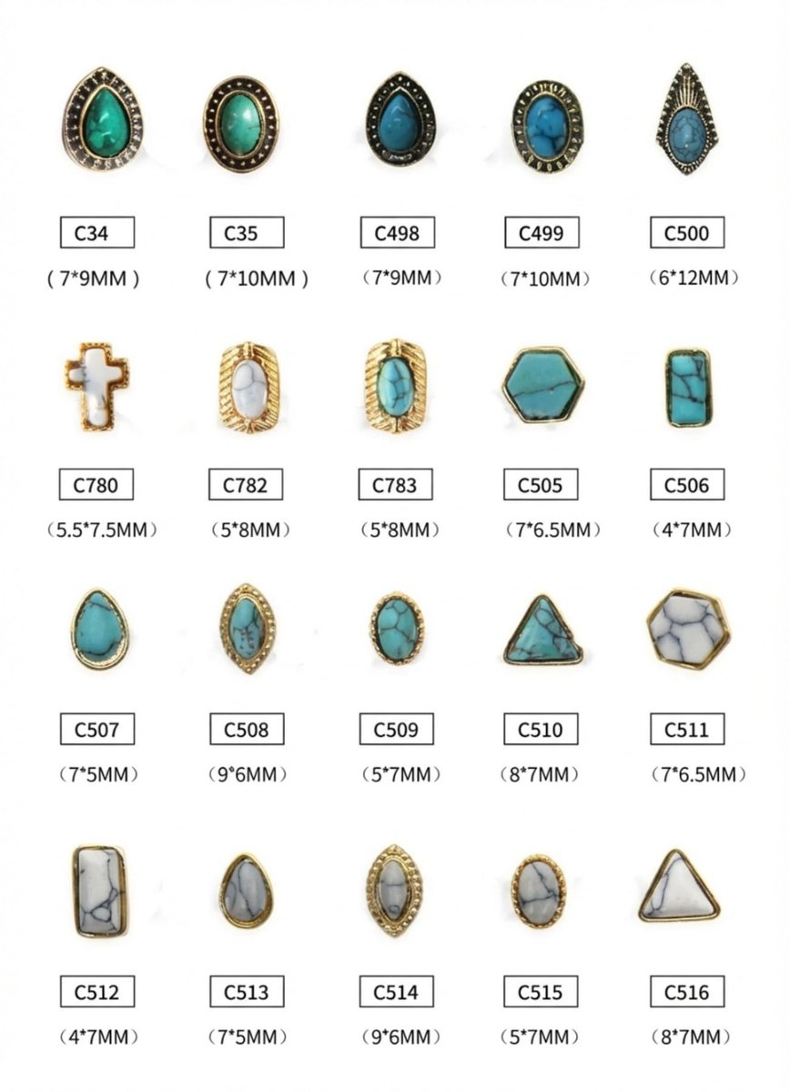 SIXAOAZZ 50 PCS Turquoise Nail Hanging Ornaments – 3D Metal Nail Art Decor for DIY Western Style, Small Blue Charms - görsel 3