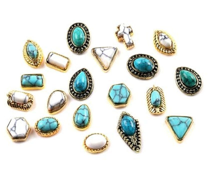 SIXAOAZZ 50 PCS Turquoise Nail Hanging Ornaments – 3D Metal Nail Art Decor for DIY Western Style, Small Blue Charms