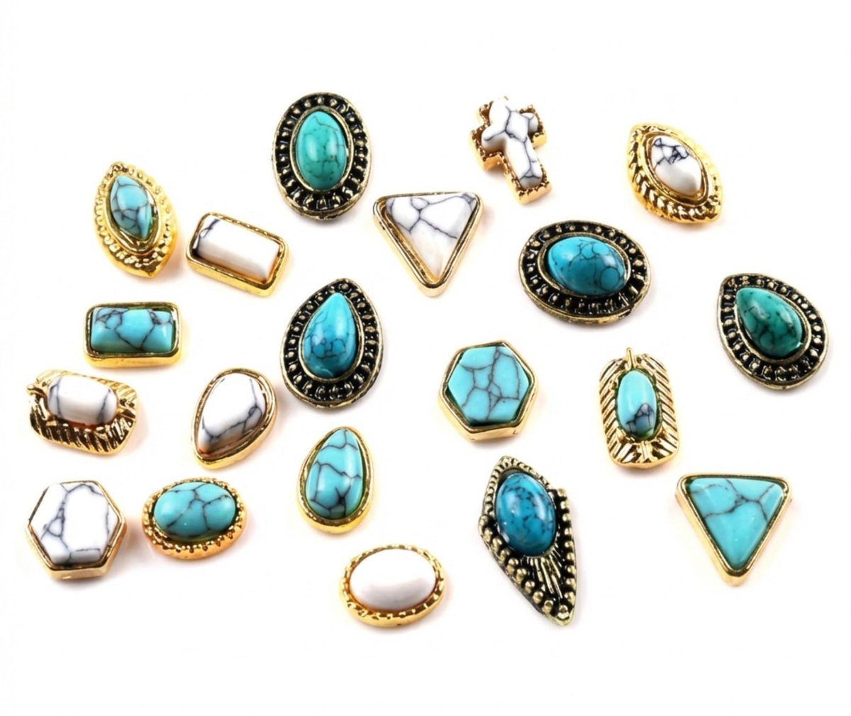 SIXAOAZZ 50 PCS Turquoise Nail Hanging Ornaments – 3D Metal Nail Art Decor for DIY Western Style, Small Blue Charms - görsel 1