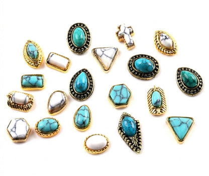 SIXAOAZZ 50 PCS Turquoise Nail Hanging Ornaments – 3D Metal Nail Art Decor for DIY Western Style, Small Blue Charms