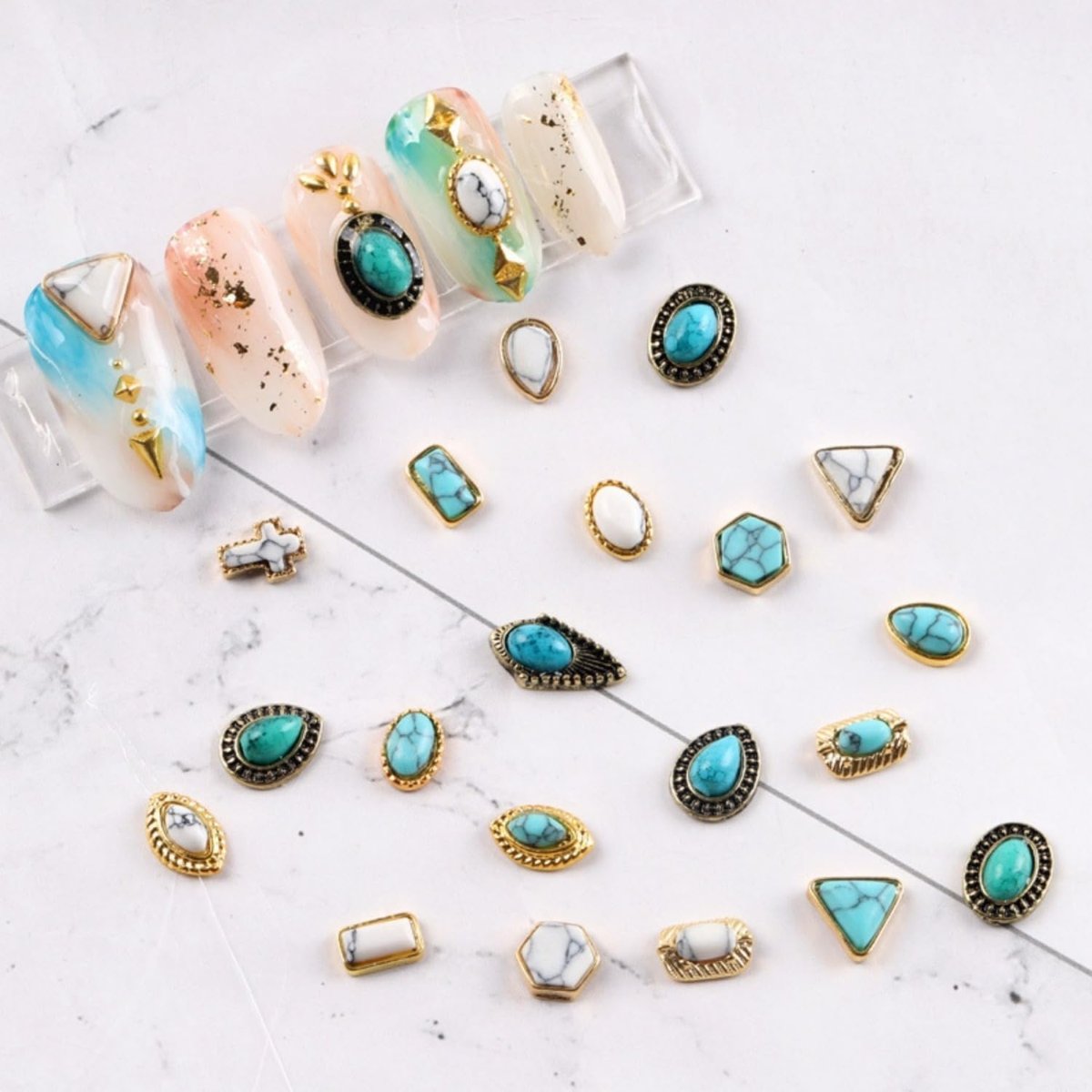 SIXAOAZZ 50 PCS Turquoise Nail Hanging Ornaments – 3D Metal Nail Art Decor for DIY Western Style, Small Blue Charms - görsel 11