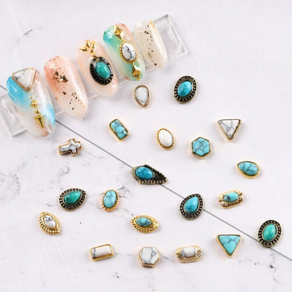 SIXAOAZZ 50 PCS Turquoise Nail Hanging Ornaments – 3D Metal Nail Art Decor for DIY Western Style, Small Blue Charms