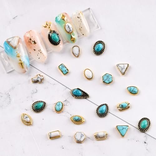 SIXAOAZZ 50 PCS Turquoise Nail Hanging Ornaments – 3D Metal Nail Art Decor for DIY Western Style, Small Blue Charms - görsel 12