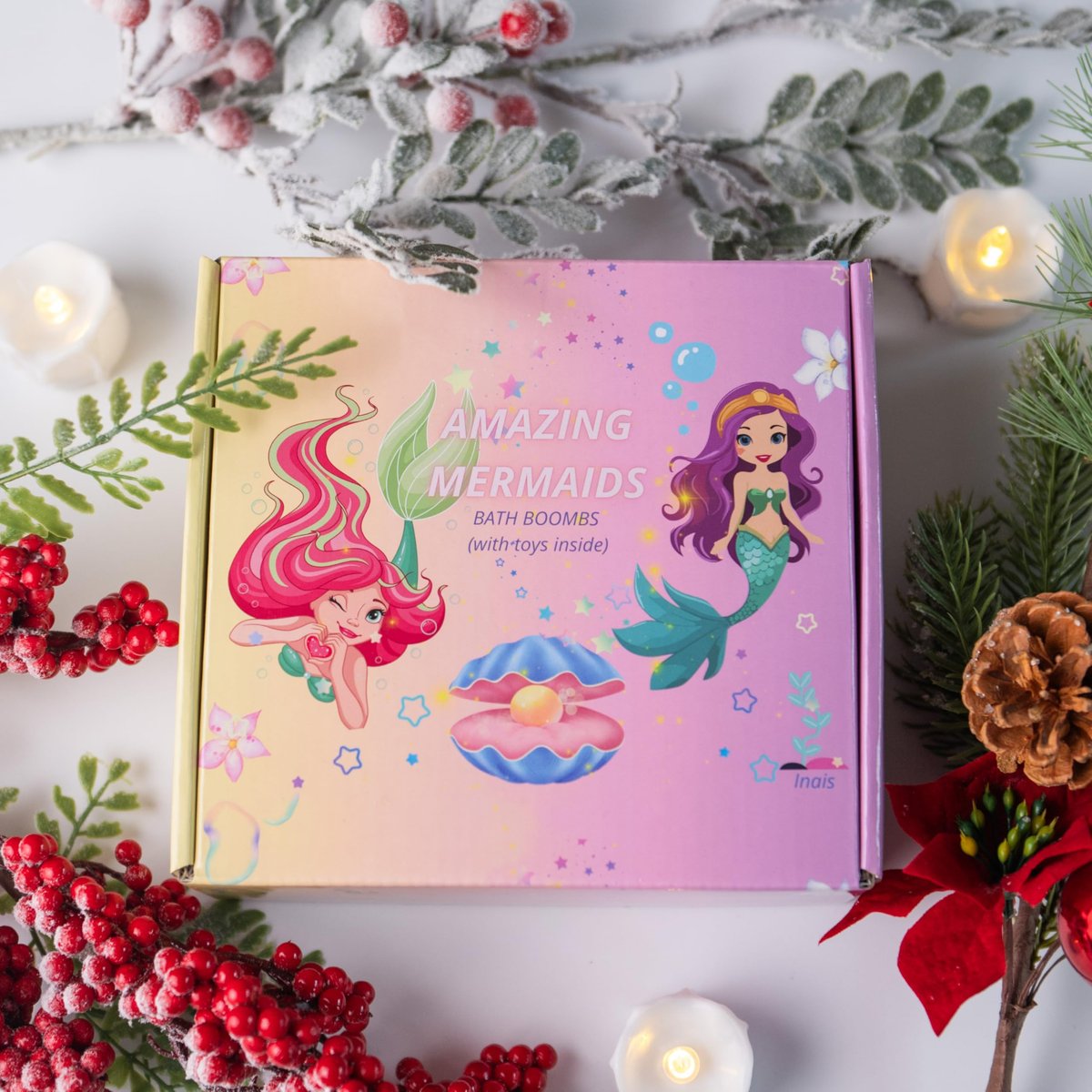 Mermaid Bath Bombs for Kids with Surprise Inside - 9 Pack Natural Organic Bubble Bath Gift Set Avelisse