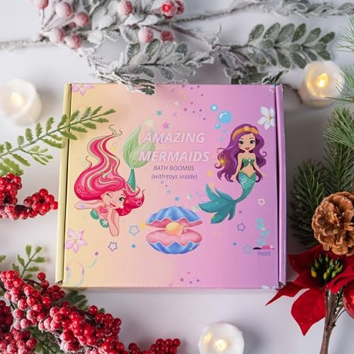 Mermaid Bath Bombs for Kids with Surprise Inside - 9 Pack Natural Organic Bubble Bath Gift Set Avelisse