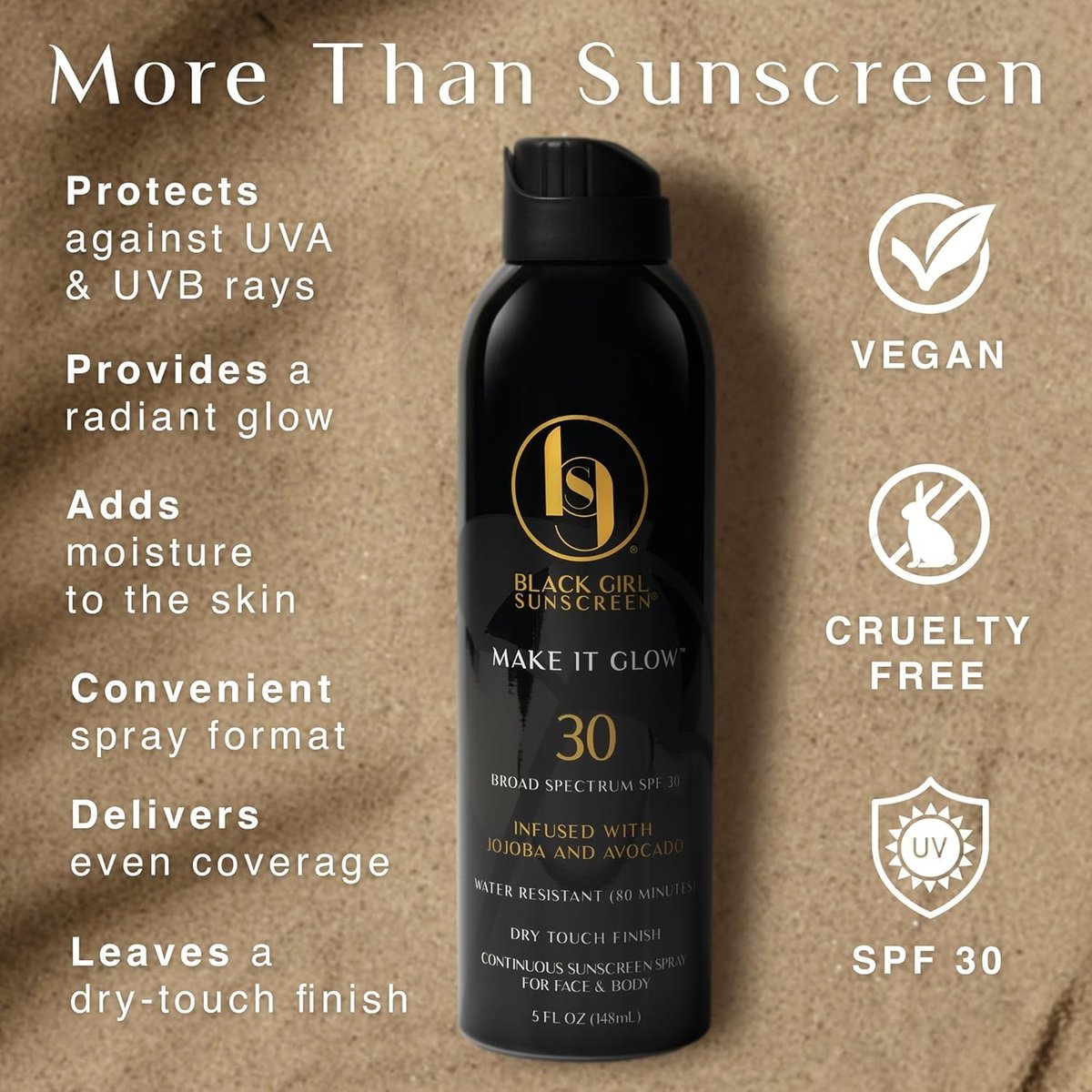 Black Girl Sunscreen Make it Glow Sunscreen Spray SPF 30 - Ultra Sheer, No White Cast for Face & Body, Water Resistant 80 min, 5 oz - görsel 5