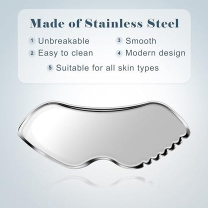 MoHern 2-Piece Stainless Steel Gua Sha Tool Set for Face Sculpting, Jawline Massage & Puffiness Reduction – Durable GuaSha Facial Massager