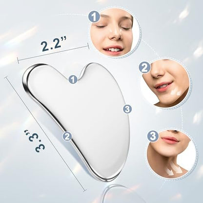 MoHern 2-Piece Stainless Steel Gua Sha Tool Set for Face Sculpting, Jawline Massage & Puffiness Reduction – Durable GuaSha Facial Massager