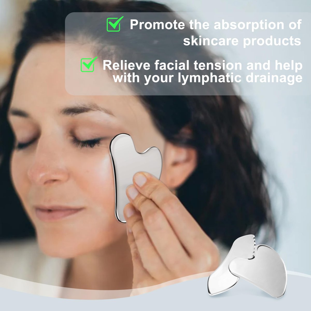 MoHern 2-Piece Stainless Steel Gua Sha Tool Set for Face Sculpting, Jawline Massage & Puffiness Reduction – Durable GuaSha Facial Massager - görsel 11