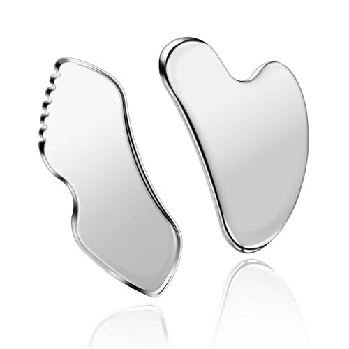MoHern 2-Piece Stainless Steel Gua Sha Tool Set for Face Sculpting, Jawline Massage & Puffiness Reduction – Durable GuaSha Facial Massager - görsel 2