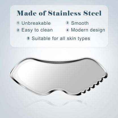 MoHern 2-Piece Stainless Steel Gua Sha Tool Set for Face Sculpting, Jawline Massage & Puffiness Reduction – Durable GuaSha Facial Massager