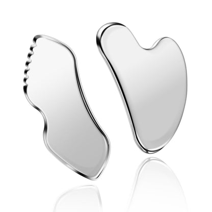 MoHern 2-Piece Stainless Steel Gua Sha Tool Set for Face Sculpting, Jawline Massage & Puffiness Reduction – Durable GuaSha Facial Massager
