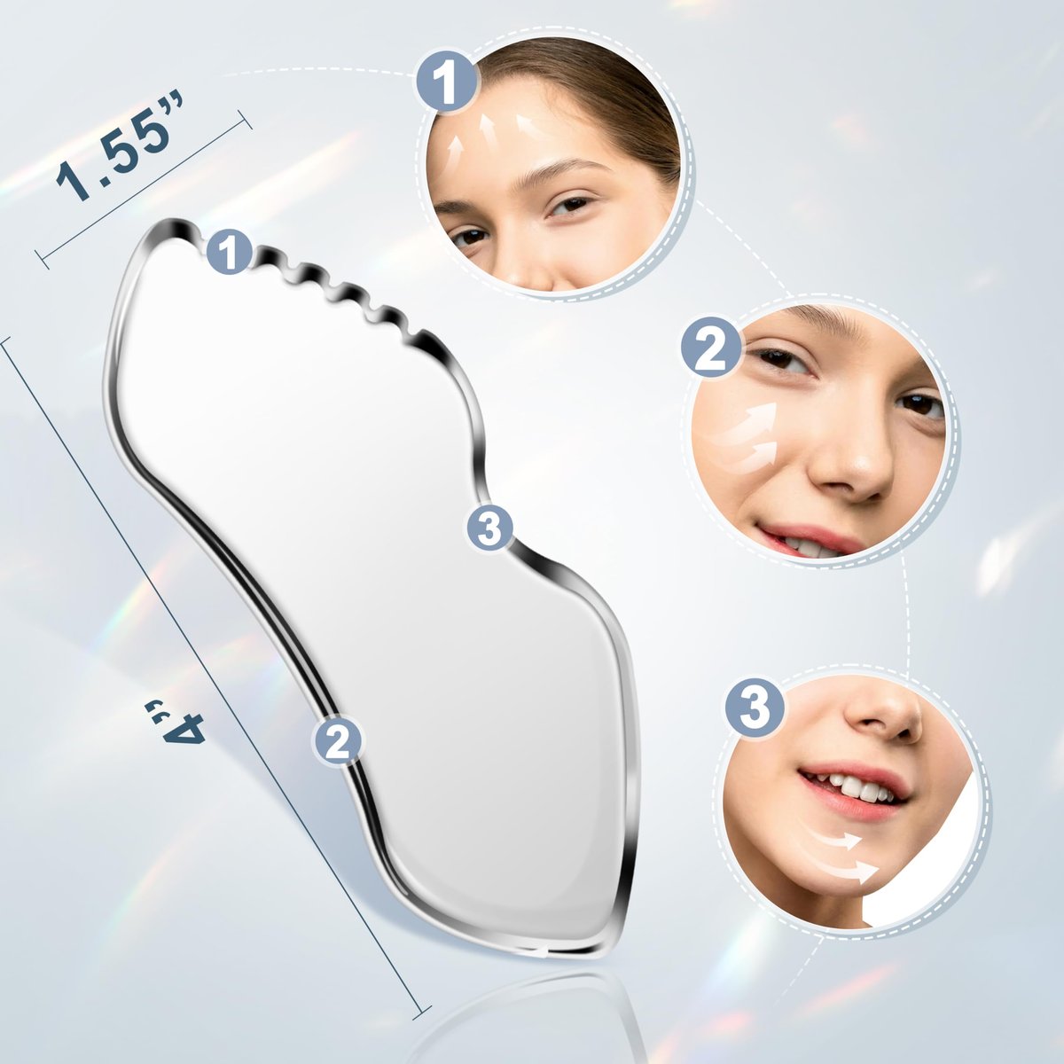 MoHern 2-Piece Stainless Steel Gua Sha Tool Set for Face Sculpting, Jawline Massage & Puffiness Reduction – Durable GuaSha Facial Massager - görsel 7