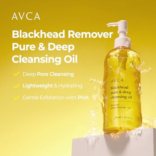 AVCA Jumbo Size Blackhead Remover Cleansing Oil 10.14 fl oz (300ml) – K-Beauty Pore Care Cleanser with PHA, Dissolves Makeup & Sebum, Gentle Exfoliating Oil Cleanser for Oily & Normal Skin Avelisse