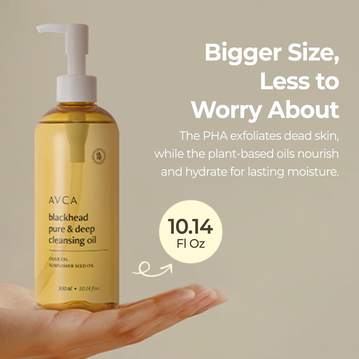 AVCA Jumbo Size Blackhead Remover Cleansing Oil 10.14 fl oz (300ml) – K-Beauty Pore Care Cleanser with PHA, Dissolves Makeup & Sebum, Gentle Exfoliating Oil Cleanser for Oily & Normal Skin Avelisse