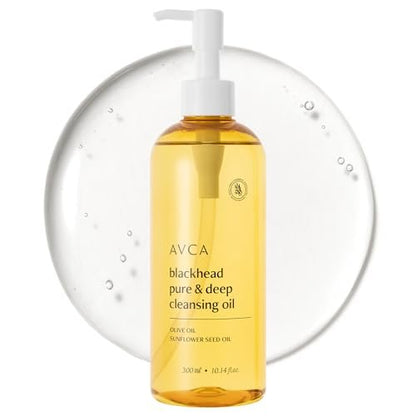 AVCA Jumbo Size Blackhead Remover Cleansing Oil 10.14 fl oz (300ml) – K-Beauty Pore Care Cleanser with PHA, Dissolves Makeup & Sebum, Gentle Exfoliating Oil Cleanser for Oily & Normal Skin Avelisse