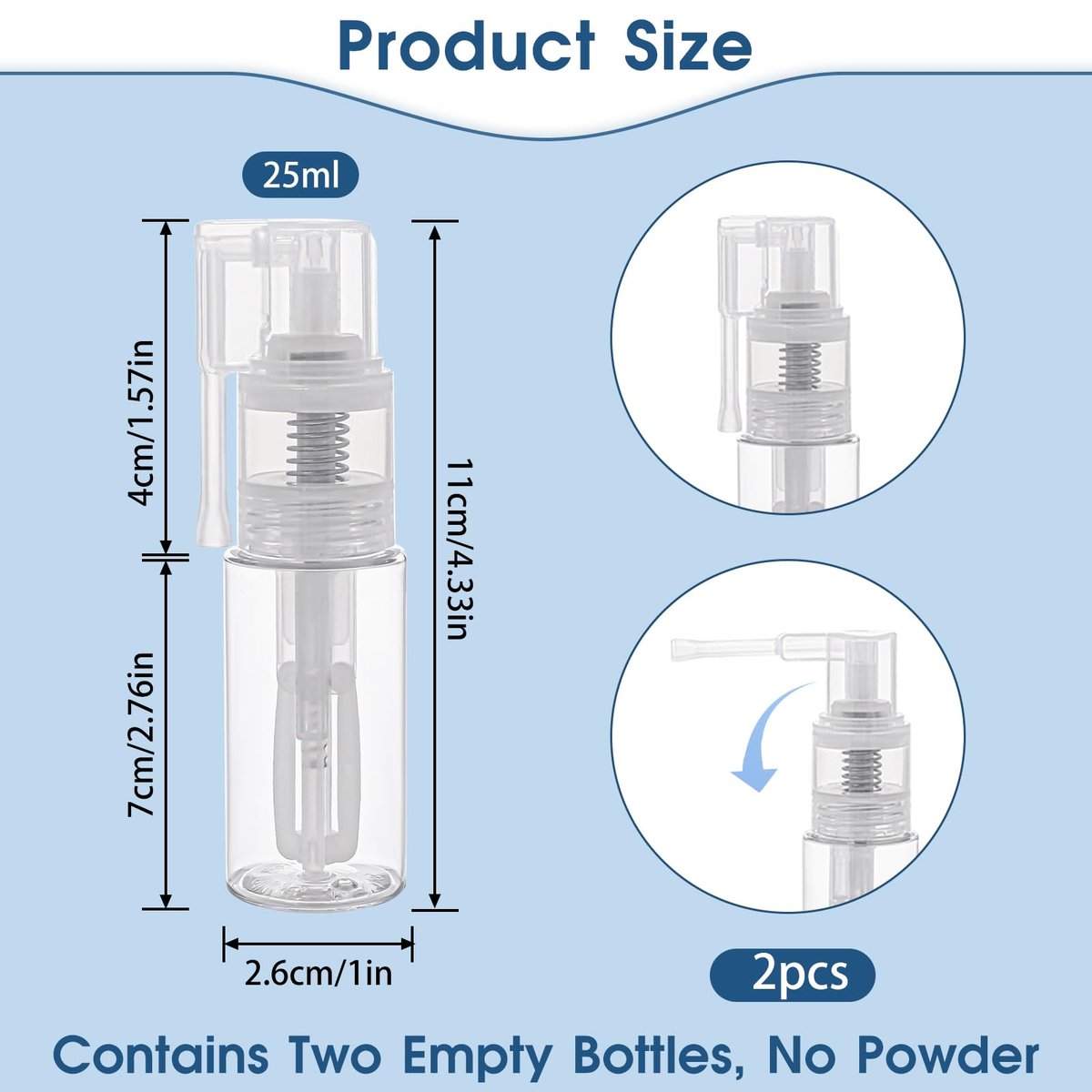 KALIONE 2-Pack 25ml Empty Powder Spray Bottles – Reusable Detachable Travel Bottles for Face, Hair, Body, Nail - görsel 3