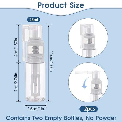 KALIONE 2-Pack 25ml Empty Powder Spray Bottles – Reusable Detachable Travel Bottles for Face, Hair, Body, Nail - görsel 4