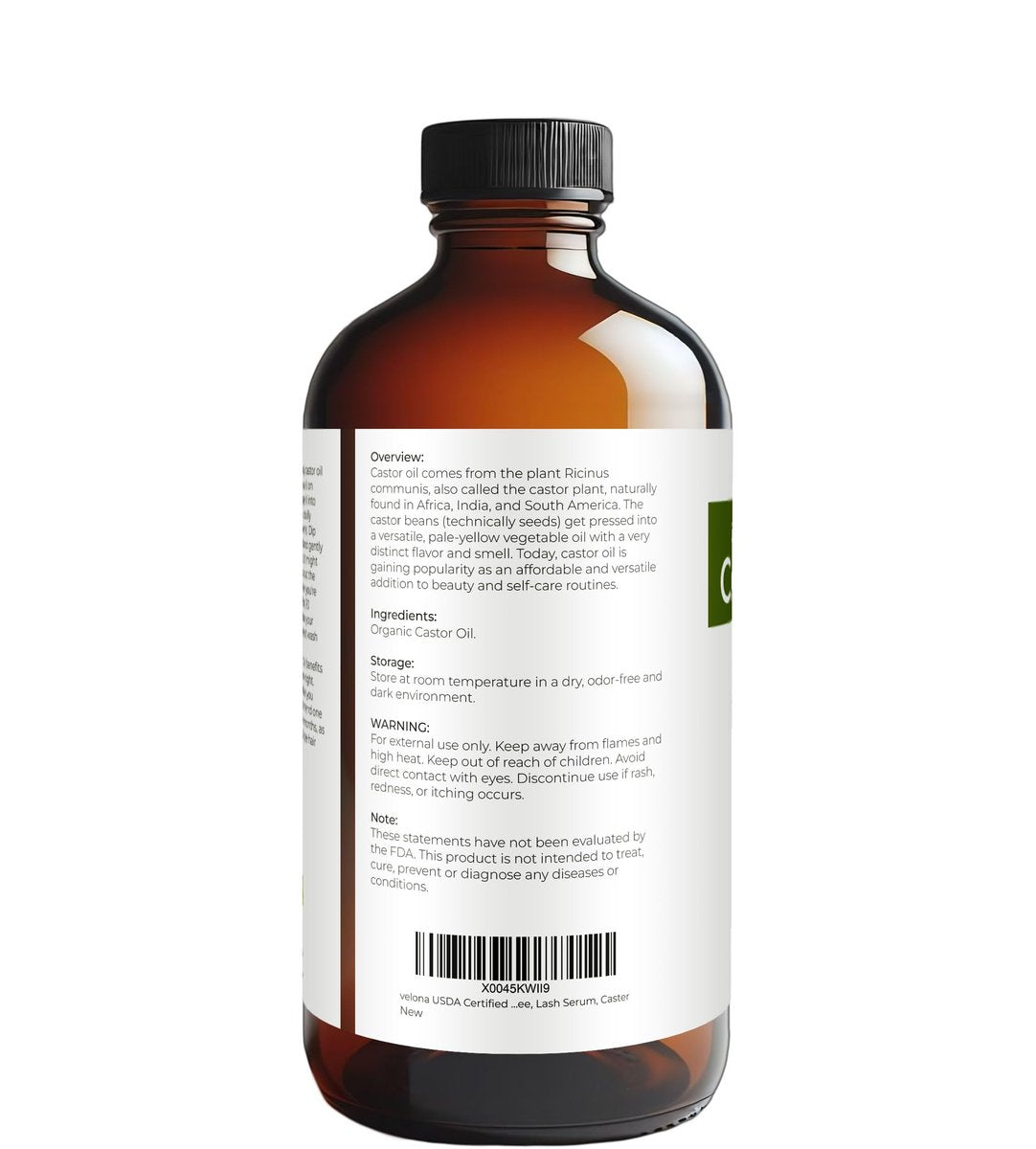 velona USDA Certified Organic Castor Oil – 16 fl oz in Glass Bottle | Cold-Pressed, Hexane-Free, USP Grade | Promotes Hair Growth, Eyelash & Eyebrow Enhancement | Bottled in USA Avelisse