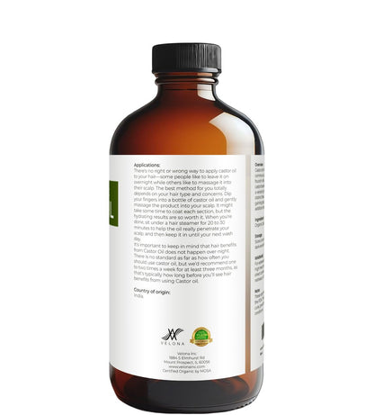 velona USDA Certified Organic Castor Oil – 16 fl oz in Glass Bottle | Cold-Pressed, Hexane-Free, USP Grade | Promotes Hair Growth, Eyelash & Eyebrow Enhancement | Bottled in USA Avelisse