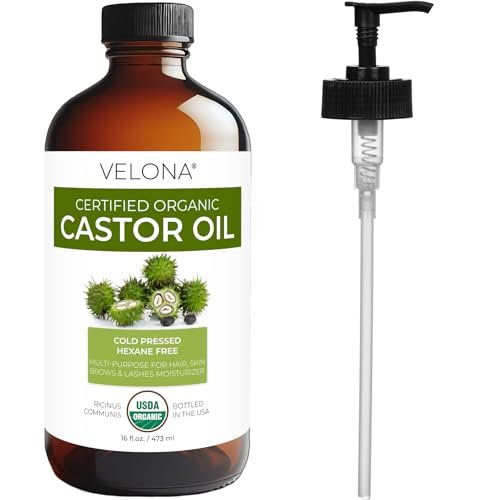 velona USDA Certified Organic Castor Oil – 16 fl oz in Glass Bottle | Cold-Pressed, Hexane-Free, USP Grade | Promotes Hair Growth, Eyelash & Eyebrow Enhancement | Bottled in USA Avelisse