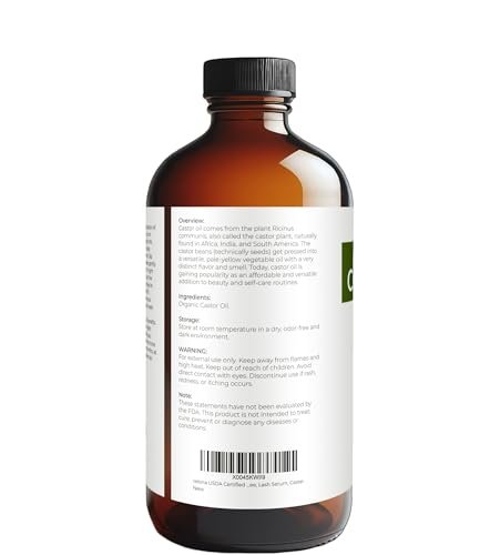 velona USDA Certified Organic Castor Oil – 16 fl oz in Glass Bottle | Cold-Pressed, Hexane-Free, USP Grade | Promotes Hair Growth, Eyelash & Eyebrow Enhancement | Bottled in USA Avelisse