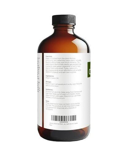 velona USDA Certified Organic Castor Oil – 16 fl oz in Glass Bottle | Cold-Pressed, Hexane-Free, USP Grade | Promotes Hair Growth, Eyelash & Eyebrow Enhancement | Bottled in USA Avelisse