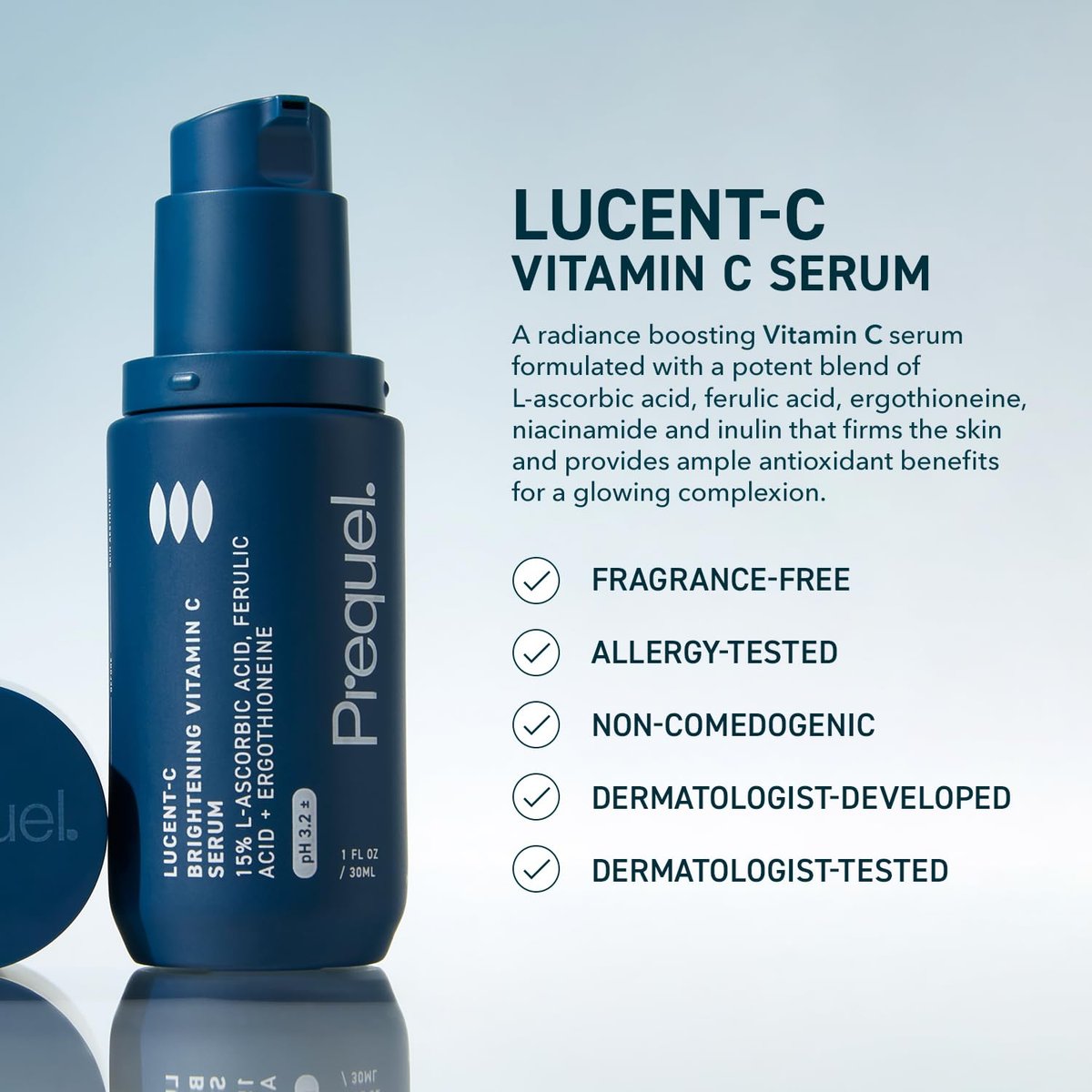 Prequel Skin Lucent-C Vitamin C Serum for Face - Professional L-Ascorbic Acid, Ferulic Acid & Niacinamide - Clinical Skincare for Luminous Firm Skin, 1 oz Pump Avelisse