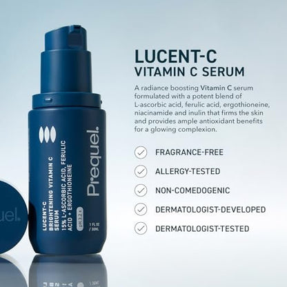 Prequel Skin Lucent-C Vitamin C Serum for Face - Professional L-Ascorbic Acid, Ferulic Acid & Niacinamide - Clinical Skincare for Luminous Firm Skin, 1 oz Pump Avelisse