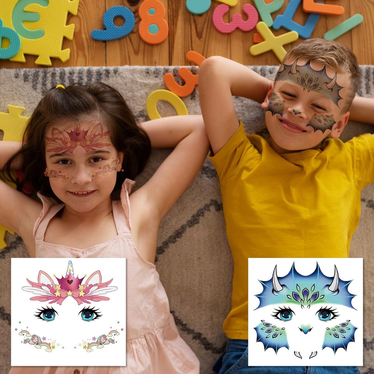 Partywind 24 Styles Face Temporary Tattoos for Kids - Dinosaur Fake Tattoo Stickers for Boys Girls Party Favors, Birthday Games, Goodie Bag Stuffers - görsel 9