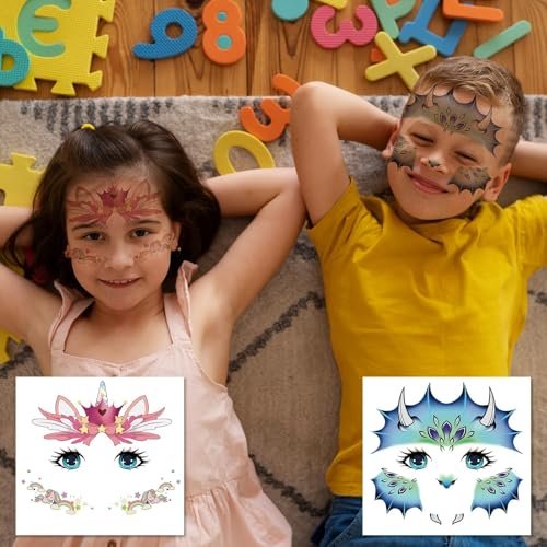 Partywind 24 Styles Face Temporary Tattoos for Kids - Dinosaur Fake Tattoo Stickers for Boys Girls Party Favors, Birthday Games, Goodie Bag Stuffers - görsel 10