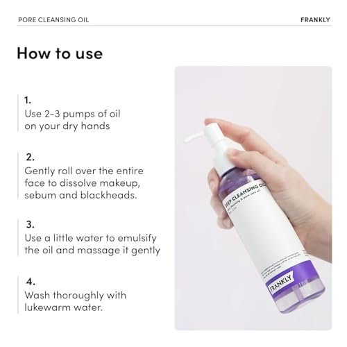 FRANKLY Pore Cleansing Oil – Deep Makeup Remover & Blackhead Cleanser with BHA, LHA, Amino Acids & Hyaluronic Acid for All Skin Types | Korean Skin Care | 6.8 fl oz Avelisse