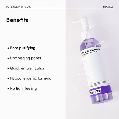 FRANKLY Pore Cleansing Oil – Deep Makeup Remover & Blackhead Cleanser with BHA, LHA, Amino Acids & Hyaluronic Acid for All Skin Types | Korean Skin Care | 6.8 fl oz Avelisse