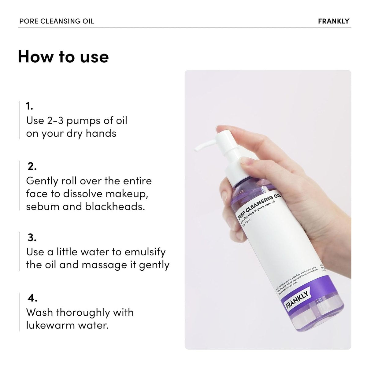 FRANKLY Pore Cleansing Oil – Deep Makeup Remover & Blackhead Cleanser with BHA, LHA, Amino Acids & Hyaluronic Acid for All Skin Types | Korean Skin Care | 6.8 fl oz Avelisse