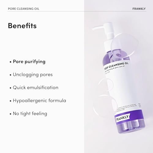 FRANKLY Pore Cleansing Oil – Deep Makeup Remover & Blackhead Cleanser with BHA, LHA, Amino Acids & Hyaluronic Acid for All Skin Types | Korean Skin Care | 6.8 fl oz Avelisse