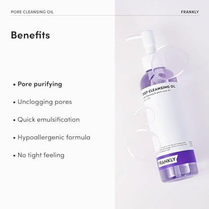 FRANKLY Pore Cleansing Oil – Deep Makeup Remover & Blackhead Cleanser with BHA, LHA, Amino Acids & Hyaluronic Acid for All Skin Types | Korean Skin Care | 6.8 fl oz Avelisse